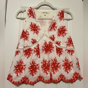 Beautiful Top White w/ Coral Embroidery Anthropology Look & Feel! Size M